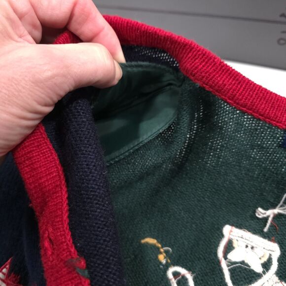 VTG Americana Christmas Sweater Cardigan XL Ugly Party USA 90s Wool Shoulder Pad - Picture 12 of 15